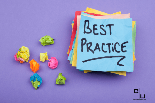 post it note with best practice written on it with compressors unlimited logo