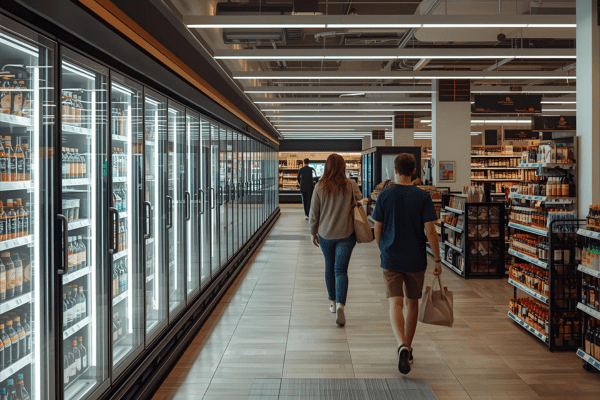 commercial refrigeration with shoppers